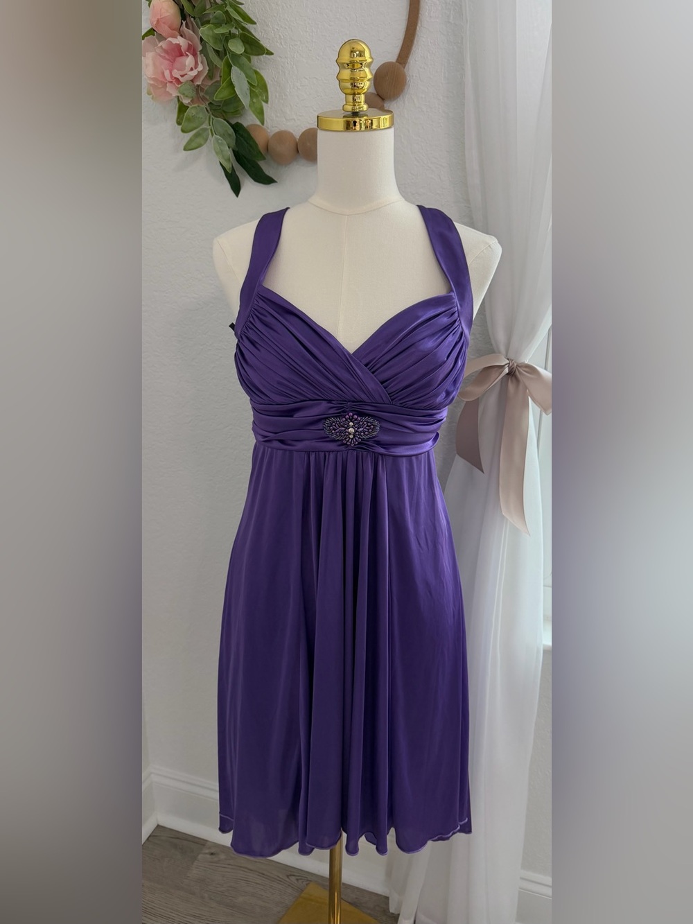 NEW Jodi Kristopher VINTAGE Y2K Purple Satin beaded Dress Size M - Prom/Formal